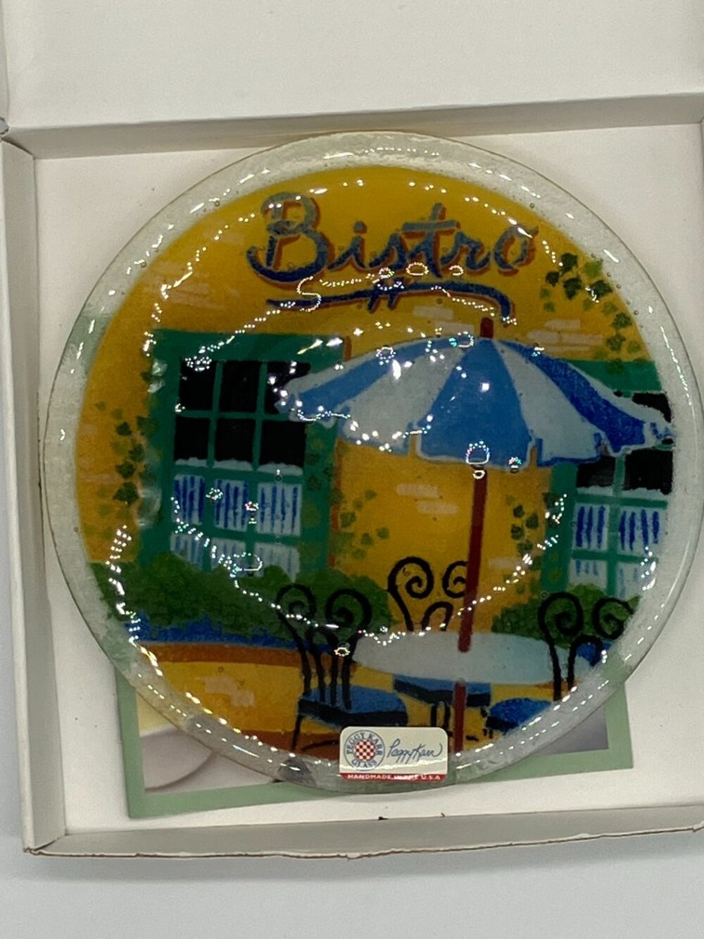 Peggy Karr Glass‎ Bistro Scene Decorative Plate NOS Vintage